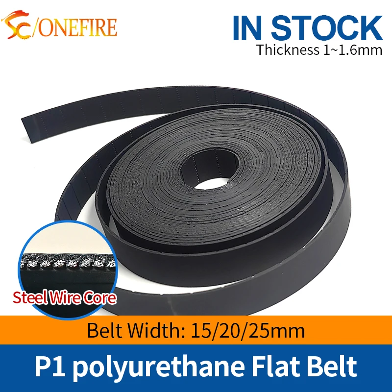 100Meters P1 20mm Flat Belt Thickness 1mm Width 15/20/25mm Black Polyurethane with Steel core for Fitness Equipment