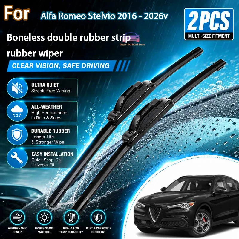 

Front Wiper Blades For Alfa Romeo Stelvio 2016 - 2026 Windshield Windscreen Window Car Rain Brushes 26"+18" Modification Parts