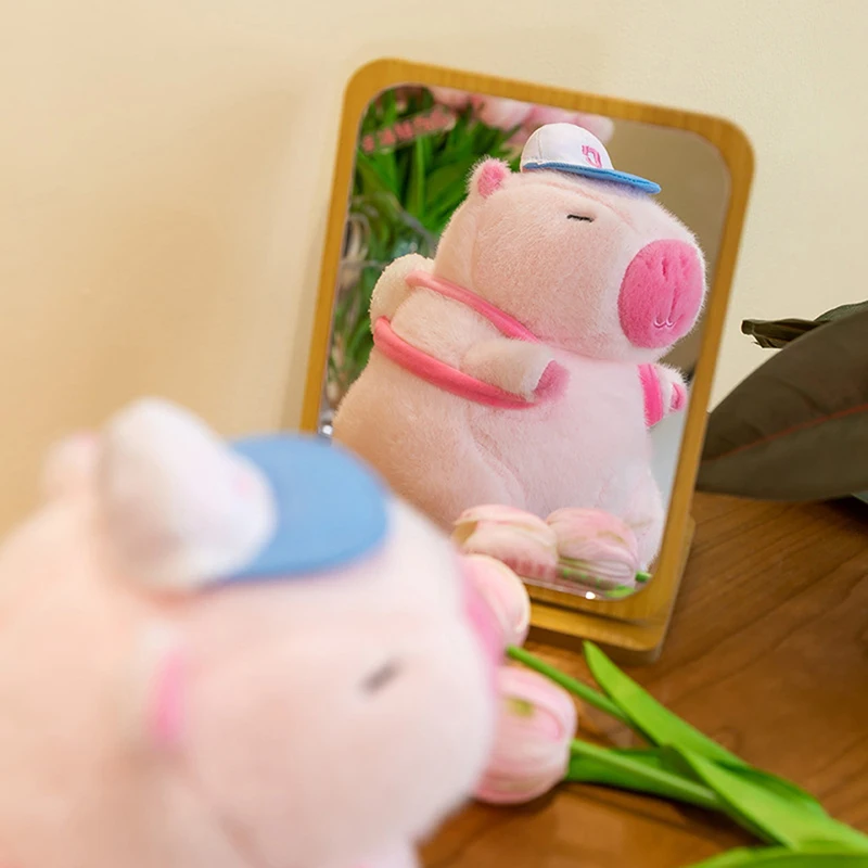 1pcs 25cm Cute Fluffy Pink Capybara Plush Toys Kawaii Baseball Backpack Stuffed Dolls Animals Kids Birthday Gift Home Decor
