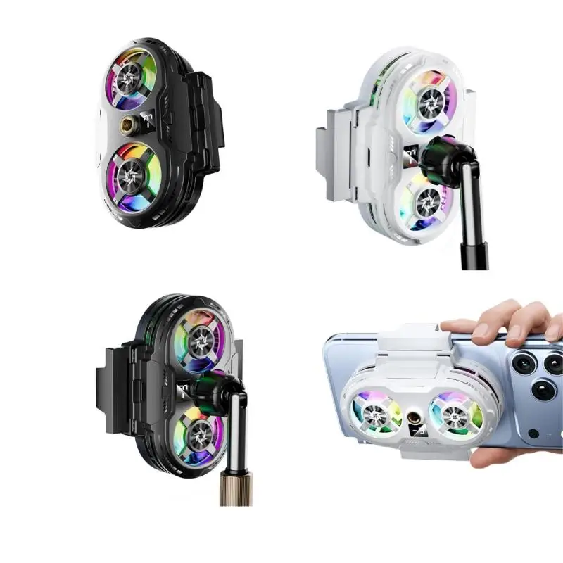 Phone Cooling Fan, Back Clamp Two Fan Design with Temperature Display for Mobile Gaming, Live Streaming, and Recording D2RC