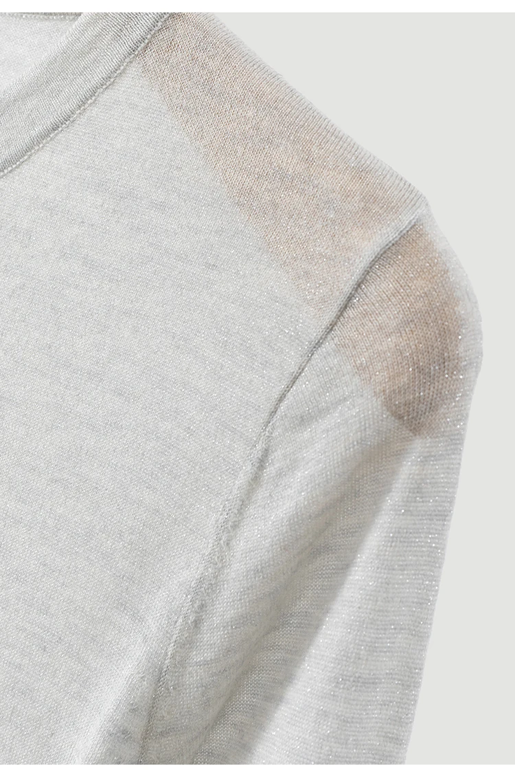 BY3621712 Damen-Pullover mit Rundhalsausschnitt aus Wollmischung mit Lurex-Strick, langen Ärmeln, zentralem Kettenverschluss vorne, schmaler Passform und metallischem Glanz für den frühen Herbst. – Detail 19
