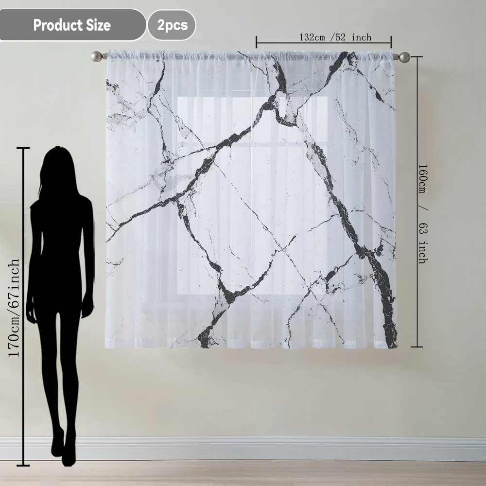 2Pcs Deep Gray Cracked Marble Print Home Decoration Window Screens Suitable For Coffee Shops, Restaurants, Bedrooms