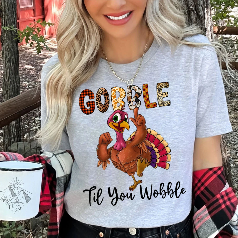 Gobble Gobble Til You Wobble Women's Clothing Thanksgiving Shirt's Gift for Thanksgiving Women's Clothing Funny Turkey T-shirt's