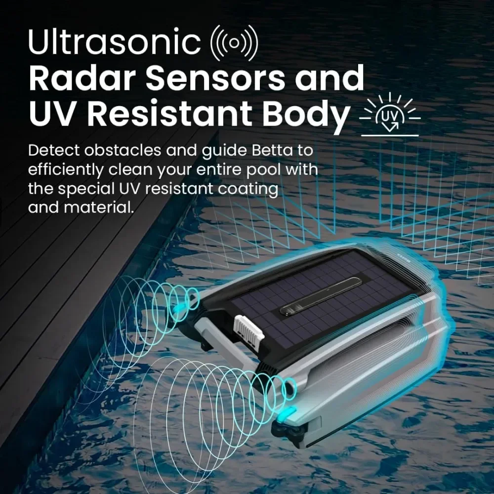 Solar powered robotic pool skimmer with dual charging options and 30 hour continuous cleaning battery power supply