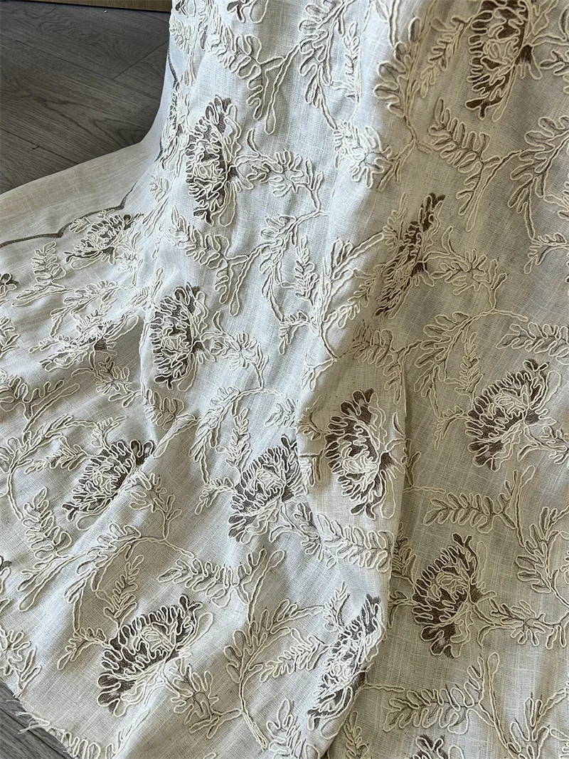 

High-quality 3D rope embroidery floral linen fabric garment embroidery fabric crochet embroidery fabric fashion designer fabric