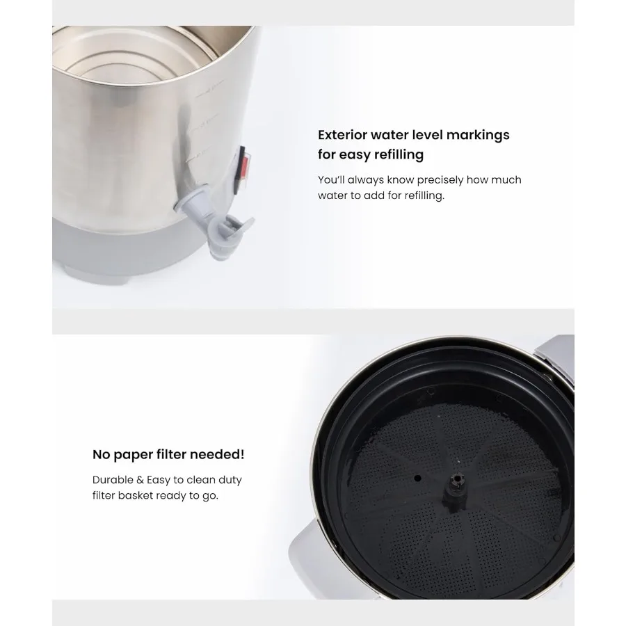 ماكينة صنع القهوة بيركوليت من الفولاذ المقاوم للصدأ من الدرجة التجارية، جرة الماء الساخن لأحداث تقديم الطعام، سعة 30 كوبًا مع أداء عالي 3.5 لتر