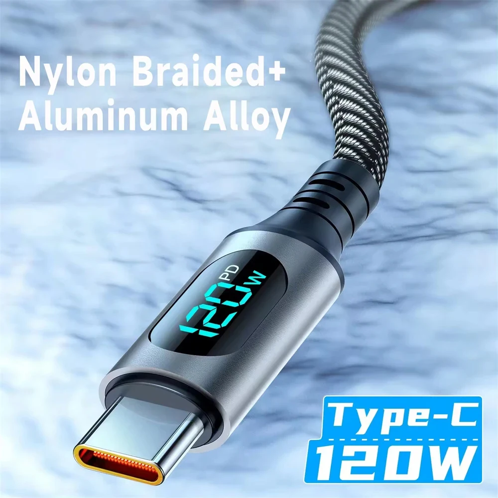 PD 120 واط 6A شحن سريع كابل بيانات الهاتف Led كابل العرض الرقمي لشاومي هواوي سامسونج ممن لهم USB نوع C أسلاك الشحن السريع