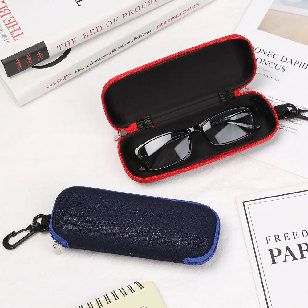 Brillenbox aus Denim-Stoff, Reißverschluss, Sonnenbrillen, Schutz, Widerstandsbehälter, Brillenetui, Reisen, Lesebrillen, Tragetasche