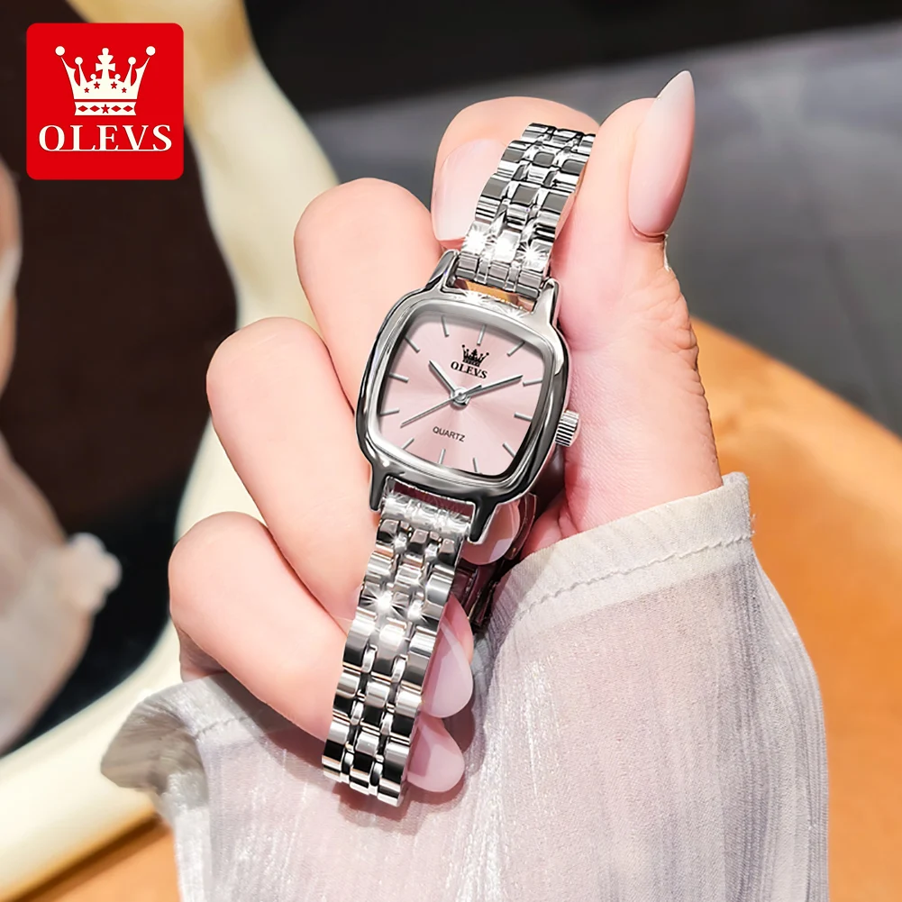 OLEVS Fashion Simple Pink Small Square Dial Women's Quartz Watches Elegant Waterproof High Quality Wrist Watch NEW