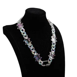 Rock Iridescent Transparent Acrylic Chain Choker Necklace Men Women Thorns Spike Chain Lock Pendant Collar Personalized Jewelry