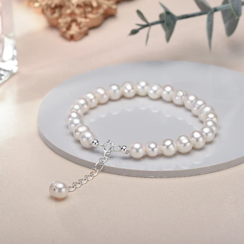 

YWYC Baroque Freshwater Pearl Bracelet for Women Girls 6-7mm 925 Sterling Silver women's hand bracelets Jewelry Gift Wholesale