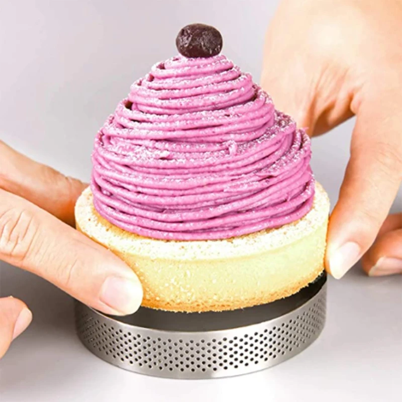 Stainless Steel Tart Ring, Heat-Resistant Perforated Cake Mousse Ring Round Double Rolled Tart Ring Metal Mold