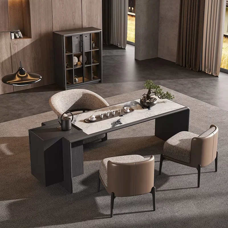 ✓x- Luxury Stone Tea Table Chair Set Modern Minimalist Light Luxury High-End Villa Living Room Home Furniture Tea Cabinet*