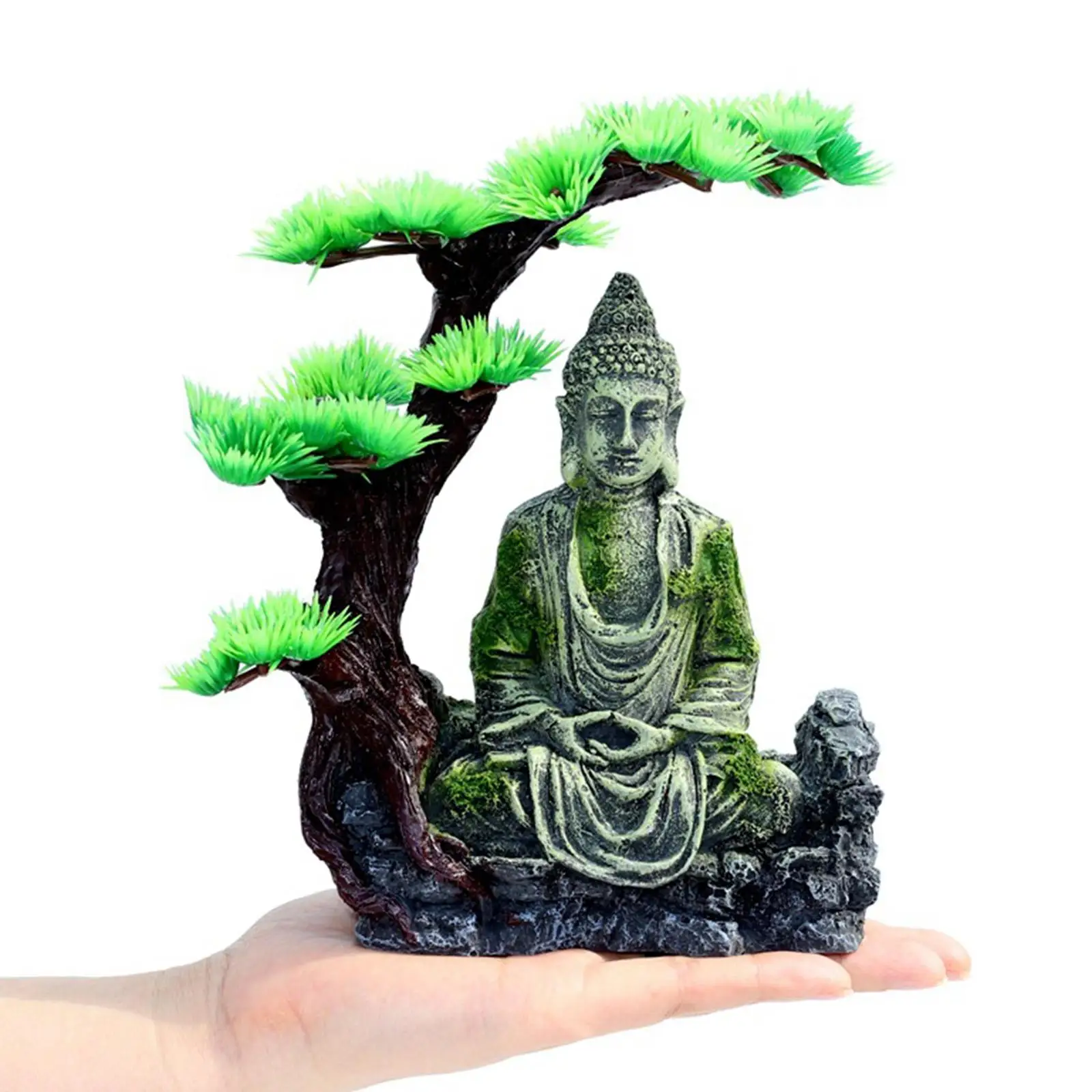Zen Buddha Sculpture Fish Tank Background Hideout Ornament Resin Figure for Aquarium Landscape Decoration