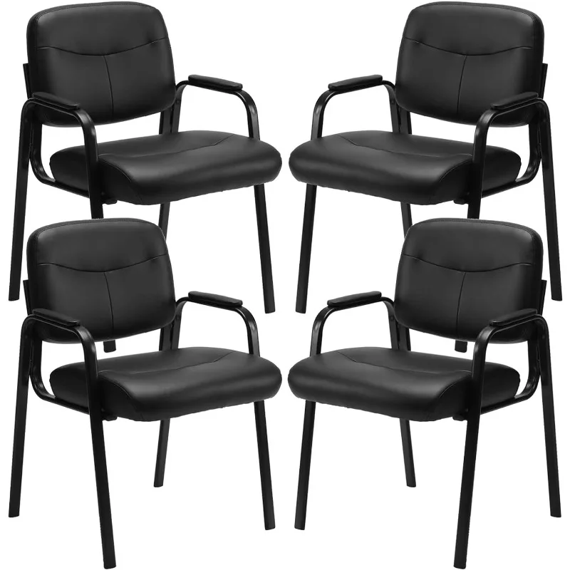 

Waiting Room Chairs No Wheels Set of 4, Leather Stationary Office Reception Guest Chair with Padded Arms for Elderly Desk