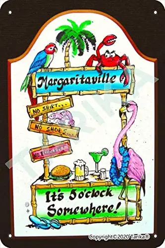 

Margaritaville It's 5 O'Clock Somewhere Flamingo Parrot Crab Cocktail Iron Vintage Look 8X12 Inch Decoration Poster Sign for Hom