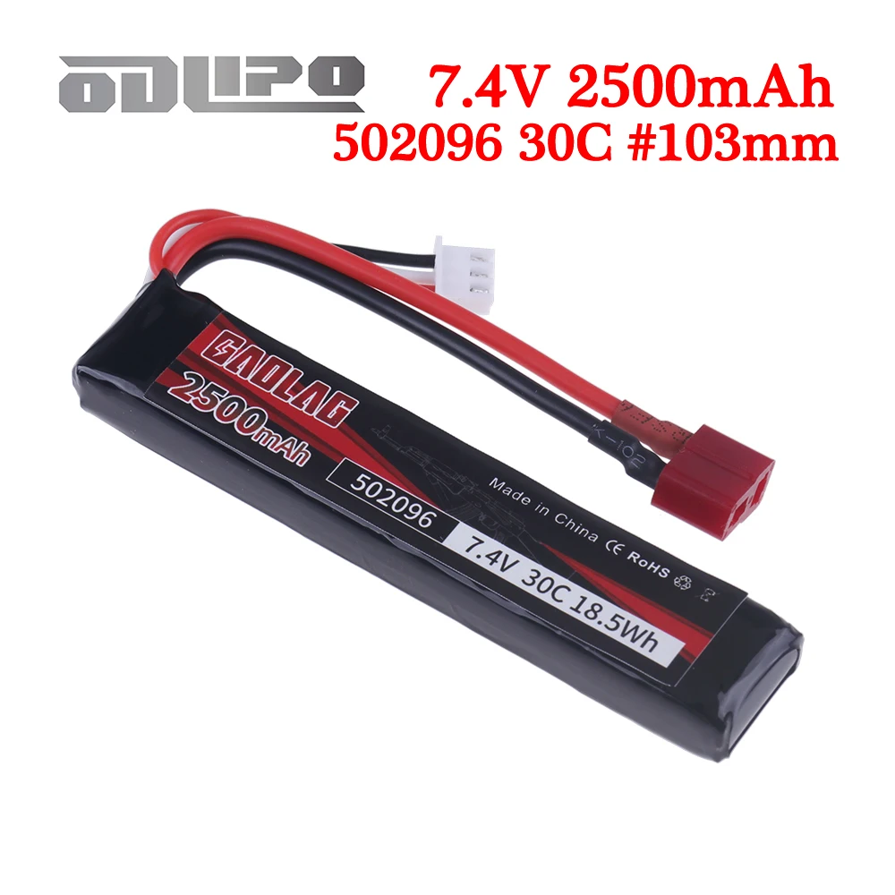 7.4v 2500mAh Lipo Battery for Water Gun Tplug 2S 7.4V Rechargable battery for Mini Airsoft BB Air Pistol Electric Toys Gun Parts