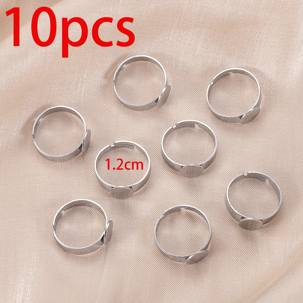 10 Stück 8mm 10mm 12mm 14mm Edelstahl Verstellbare Ringfassungen Rohlinge Cabochon-Basisschalen für DIY Schmuckherstellung Zubehör – Detail 6
