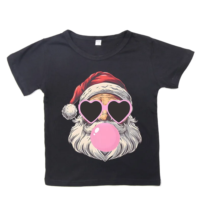 بلوزة برقبة دائرية مطبوعة إبداعية لعيد الميلاد، تي شيرت عالي الشارع عصري وعصري للأطفال ملابس أطفال ملابس بنات