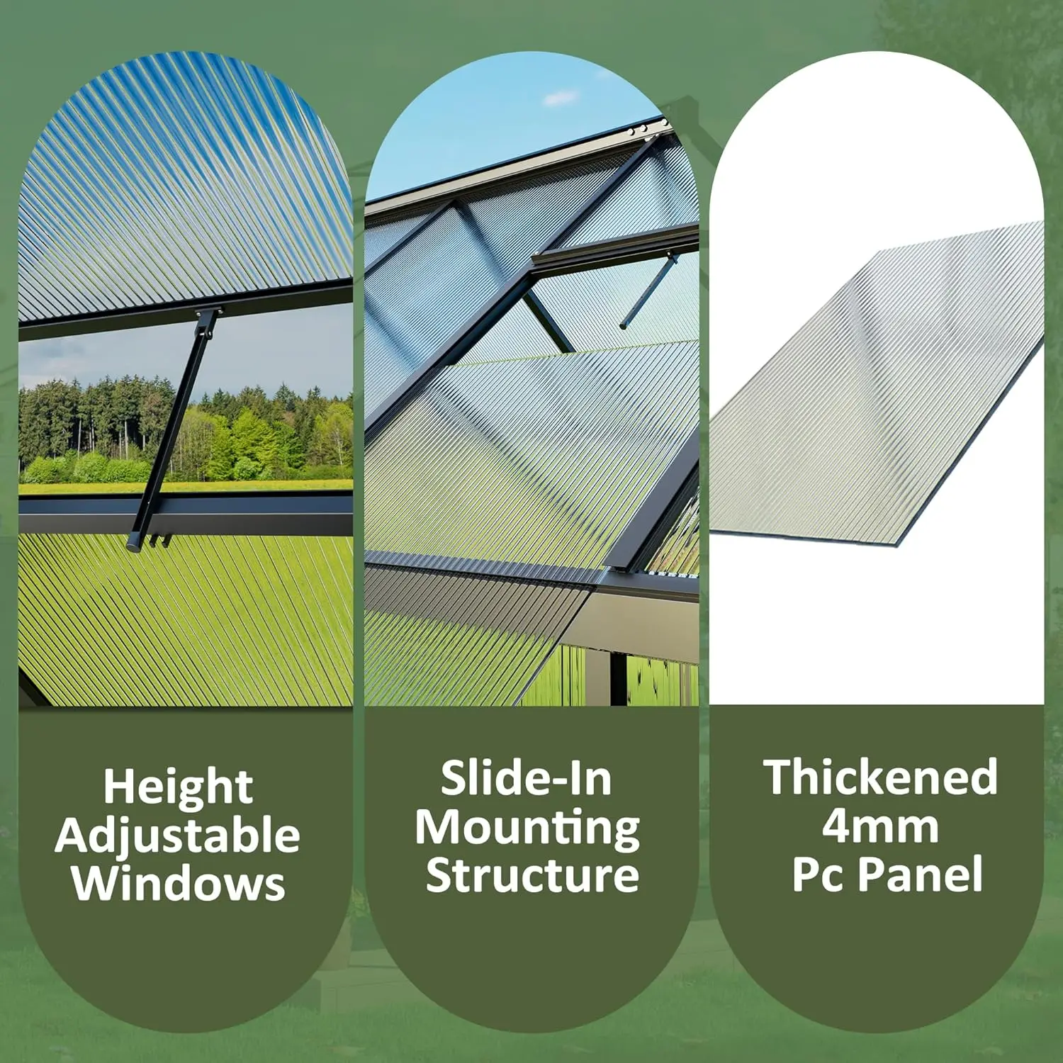 [وصول جديد! ]دفيئة للأماكن الخارجية مقاس 4 × 6 أقدام، منزل أخضر من البولي كربونات مع فتحة سقف وهيكل إعداد سريع، ألومنيوم أخضر