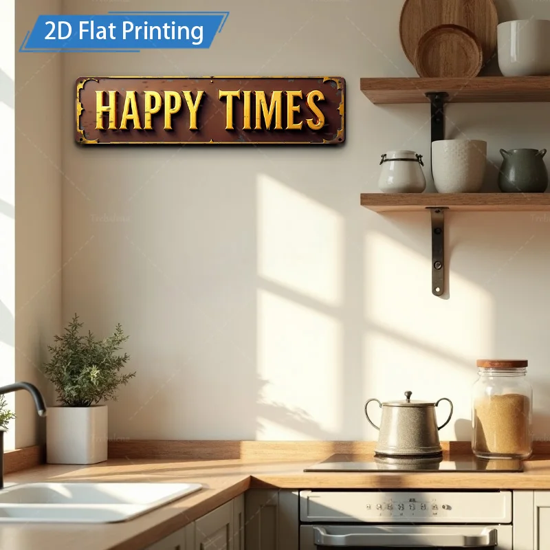 [2D FLAT] 1 قطعة لافتة معدنية، 4 × 16 بوصة ريترو هابي تايمز علامة معدنية جدار الفن لديكور المنزل