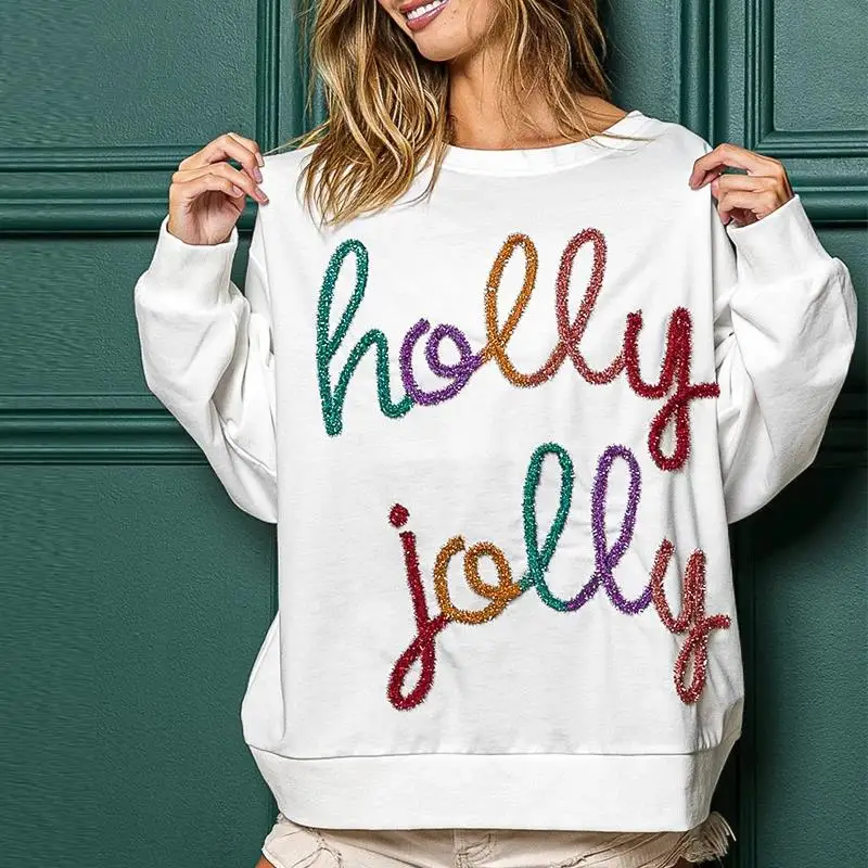 

Casual JOLLY Letter Christmas Sweatshirt Female Loose Long Sleeve Pullover Tops Hoodies Fall Winter New Fashion Women's Clothing