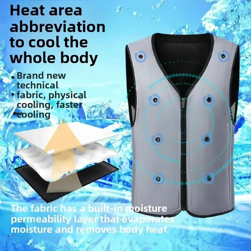 Summer Ice Vest Men's -15 ℃ Physical Cooling Sleeveless Working Vests Men Portable Fishing Air Conditioning Refrigeration Jacket