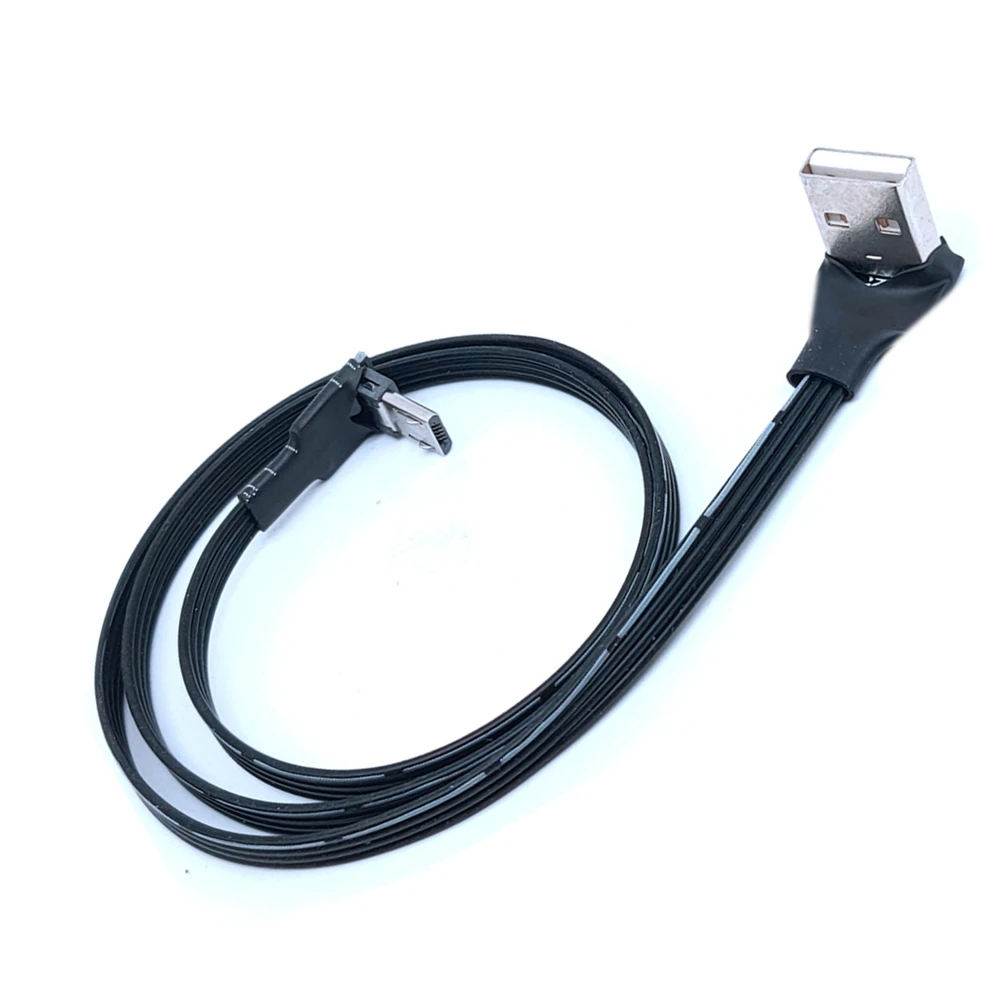 Super flat flexible straight up and down left, right angled 90° Micro USB plug to USB plug data charging cable