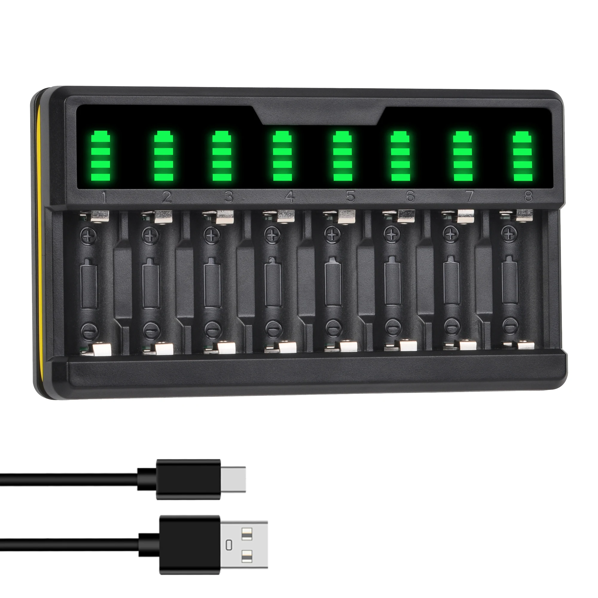 Batmax 16340 Battery Charger, Universal Smart LED 8 Slots CR123A Battery Charger with Type C Port for 16340 CR123A Battery