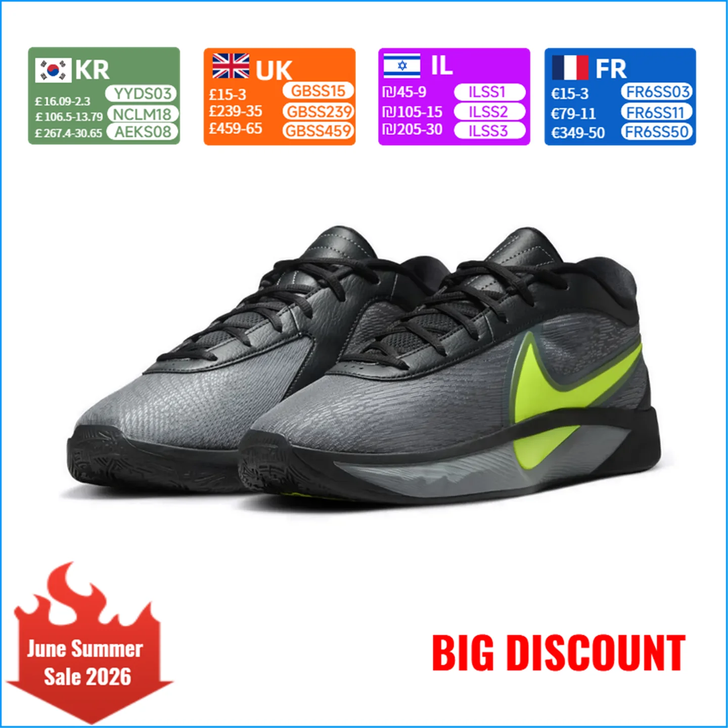 

Nike Giannis Freak 6 “Naiia” EP Versatile, Slip-Resistant, Durable Low-Top Basketball Shoes for Men Black/Green FJ7807-001