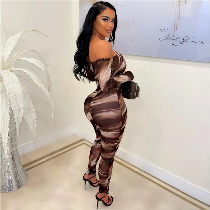 Sexy Slash Neck Off the Shoulder Bodycon Jumpsuit Women Elegance Hollow Out Long Sleeve Romper Party Club Outfits Overalls Femme