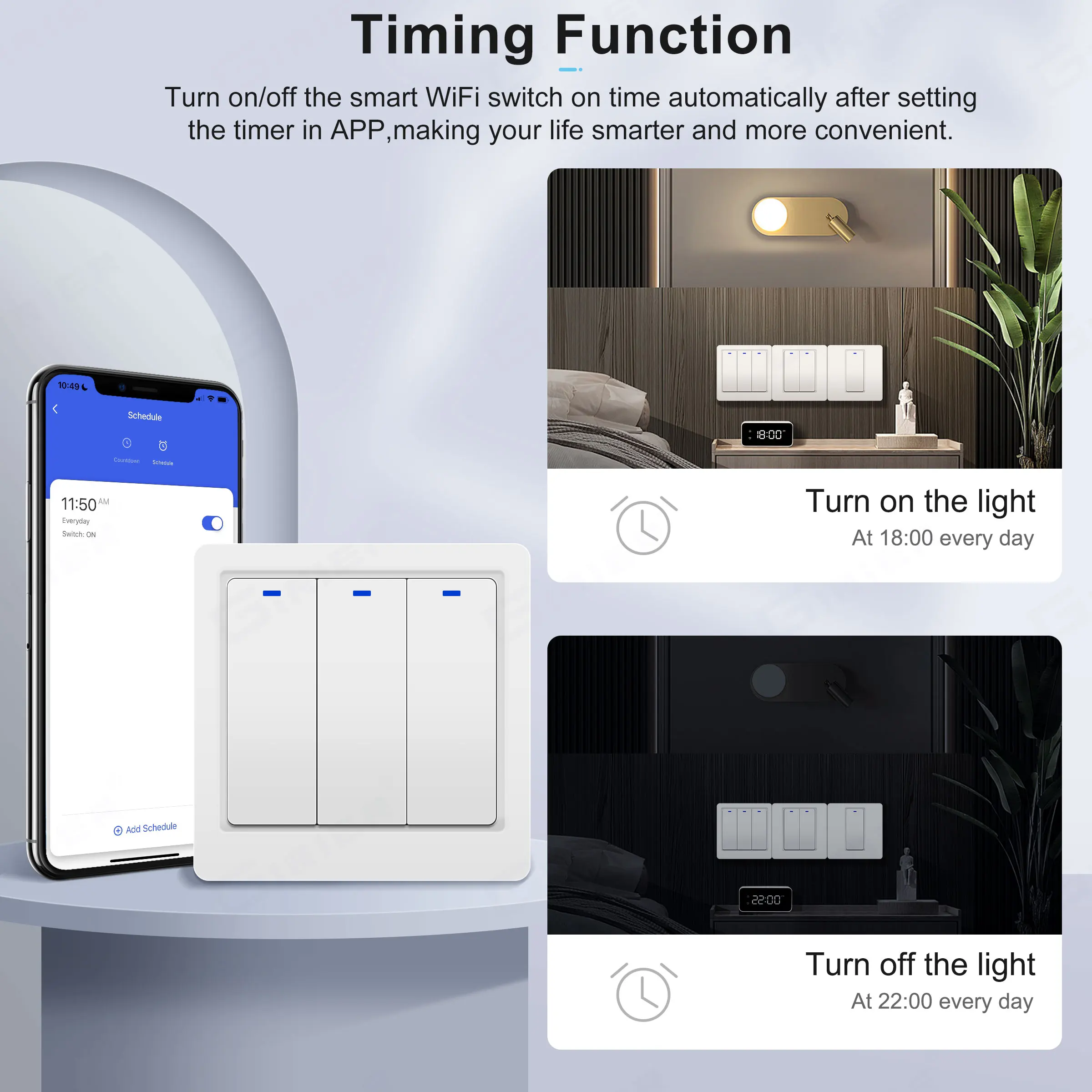 GIRIER Tuya Smart Light Switch WiFi Button Wall Switch 1 2 3 Gang No Neutral Wire Required 100-240V Works with Alexa Google Home