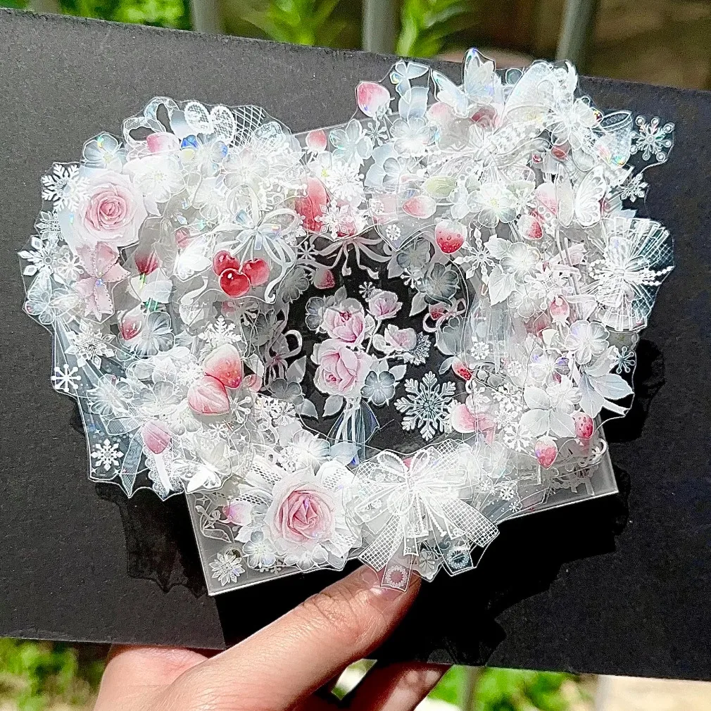 Translucent Lace Bowknot PET Tape Loop Sample Strawberry Flower Theme Shiny Washi Tape for Journal Collage Guka Scrapbook DIY