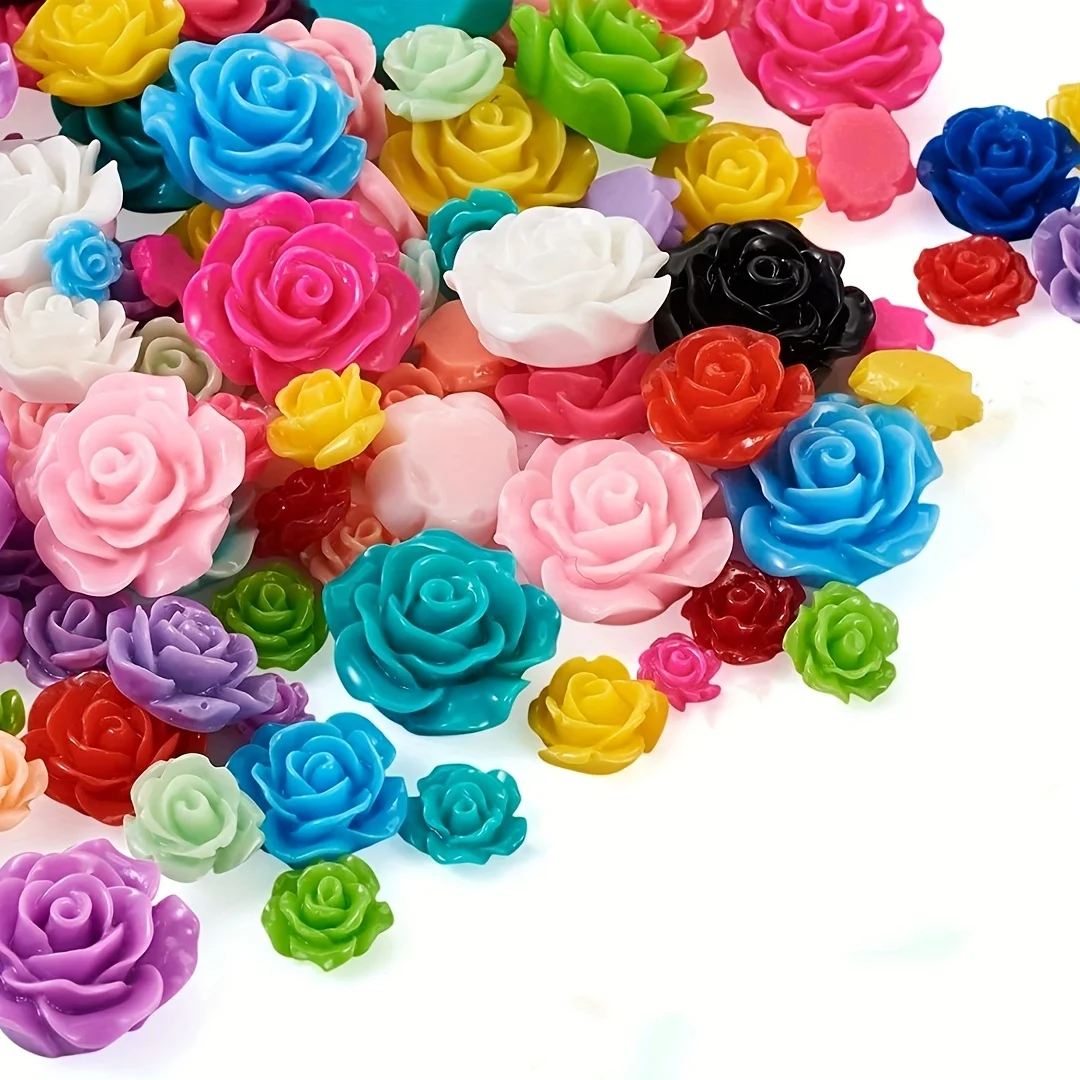 50pcs 10-20mm Randomly Mix Resin Rose Camellia Flower Flatback Cabochons Ornaments Charms Embellishments For Phone Decorations