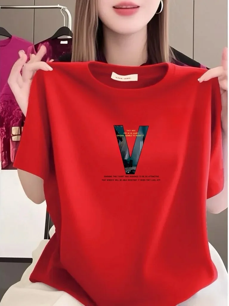 

Spring Heart Pattern Printed Regular Sleeve Overhead Women's T-shirt for Middle-Aged And Elderly Polyester Fiber Loose Fit