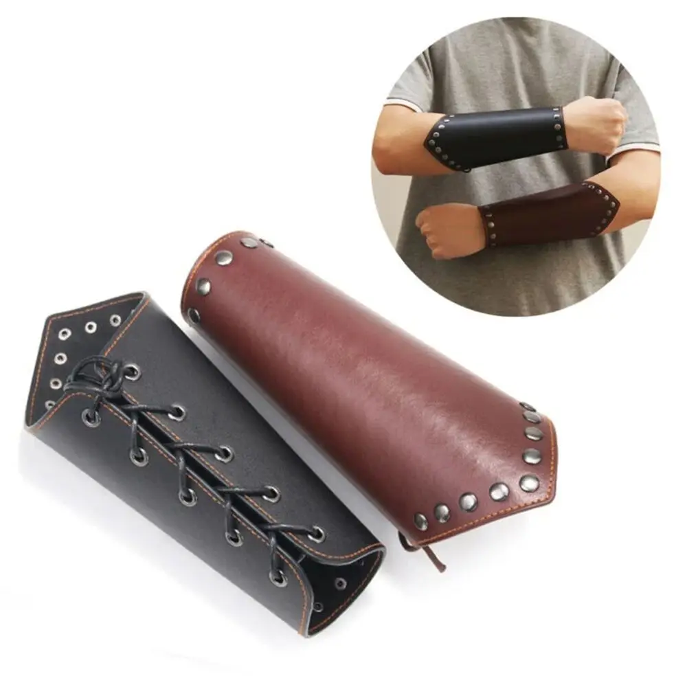 Black Brown Archery Arm Guard Sports Accessories Punk Gauntlet Viking Bracer Leather Wrist Sleeve Unisex