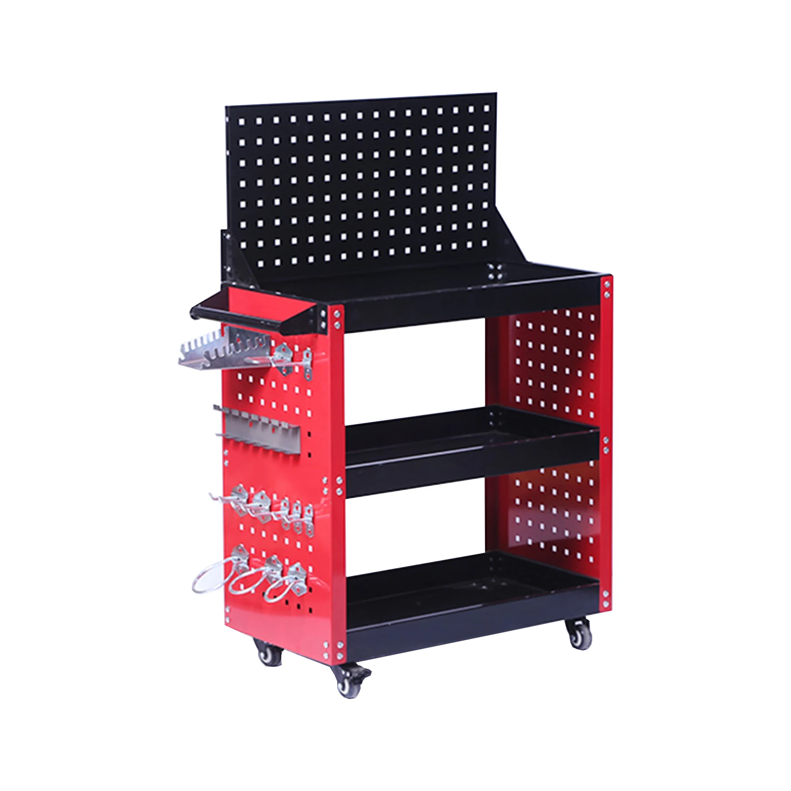 Heavy duty auto repair machinery workshop tool cart Three-layer maintenance steering brake wheel mobile toolbox storage cabinet