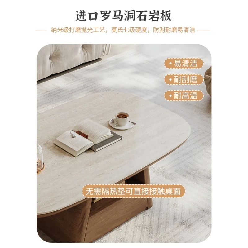 L  Sansan rock slab coffee table living room household small apartment medium and ancient style minimalist and advanced sense