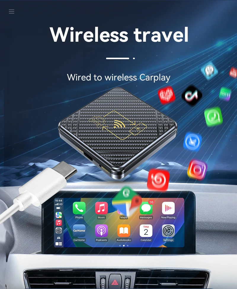 Mini Box Wireless Carplay&Android Auto Box 2in1 Wired to Wireless Dongle Automatic Connect Adapter Bluetooth 5.0 USB Type C