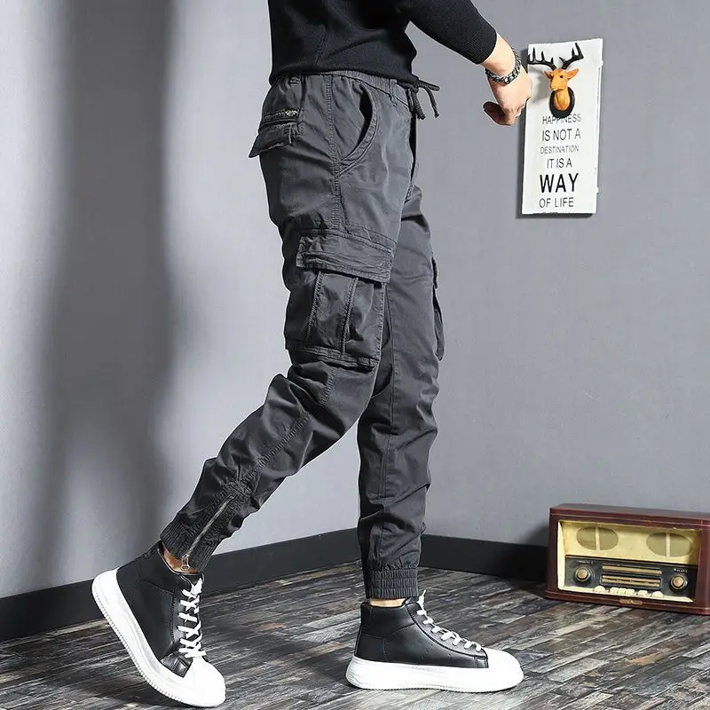 Harem Cargo Pants for Men Y2k Multi Pocket Fashion Navy Slacks Casual Slim Stretch Loose Stacked Outdoor Hip Hop Trousers Man Xl