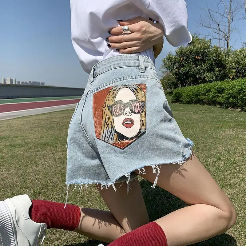 High Waist Summer Trend Patchwork Jeans Women Clothes Casual Buttons Irregular Shorts Femme Korean Pocket Denim Hole Tassel