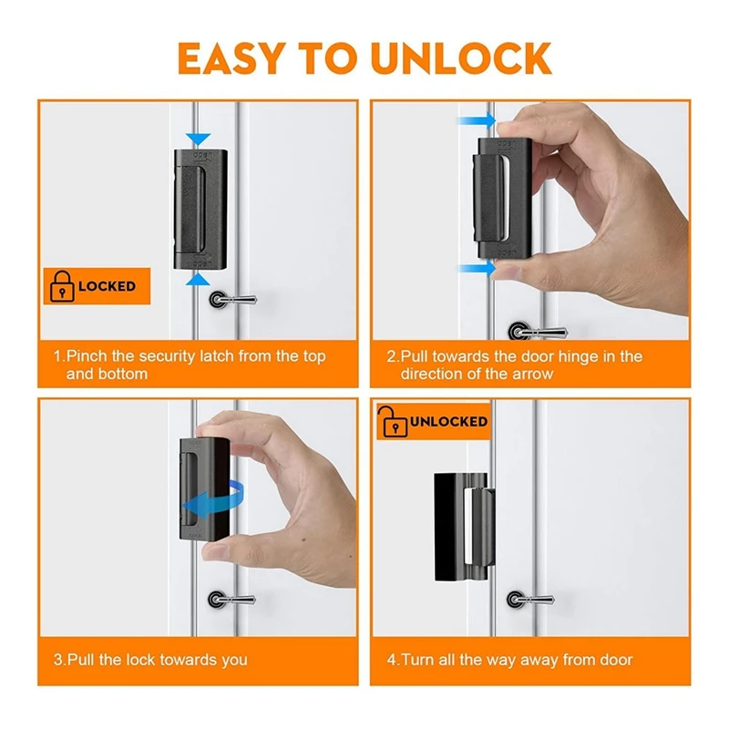 2パックホームセキュリティドア強化ロックセキュリティドアロックホーム不正侵入防止フォークキッド安全ブラック