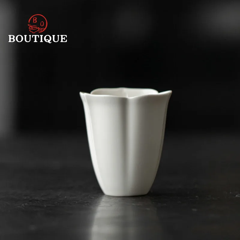 Grass Ash Handmade Petal Tea Cup Ceramic Cup For Tea Kung Fu Tea Set Tea Cups Home White Cup Small Master Smelling Unusual Cup