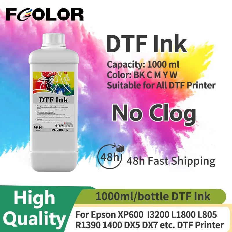 

Fcolor 1000 мл DTF Ink DTF Мембранная передача для Epson I3200 P800 L1800 1390 L800 L805 1430 3880 Печать пленки для домашних животных
