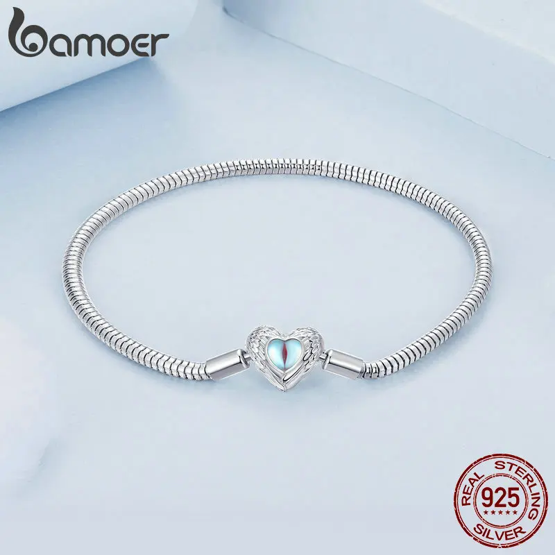 Imagem -02 - Bamoer-autêntica 925 Sterling Silver Charm Bracelet para Mulheres Guardião do Coração Cobra Contas e Pingente Faça Você Mesmo Bsb163