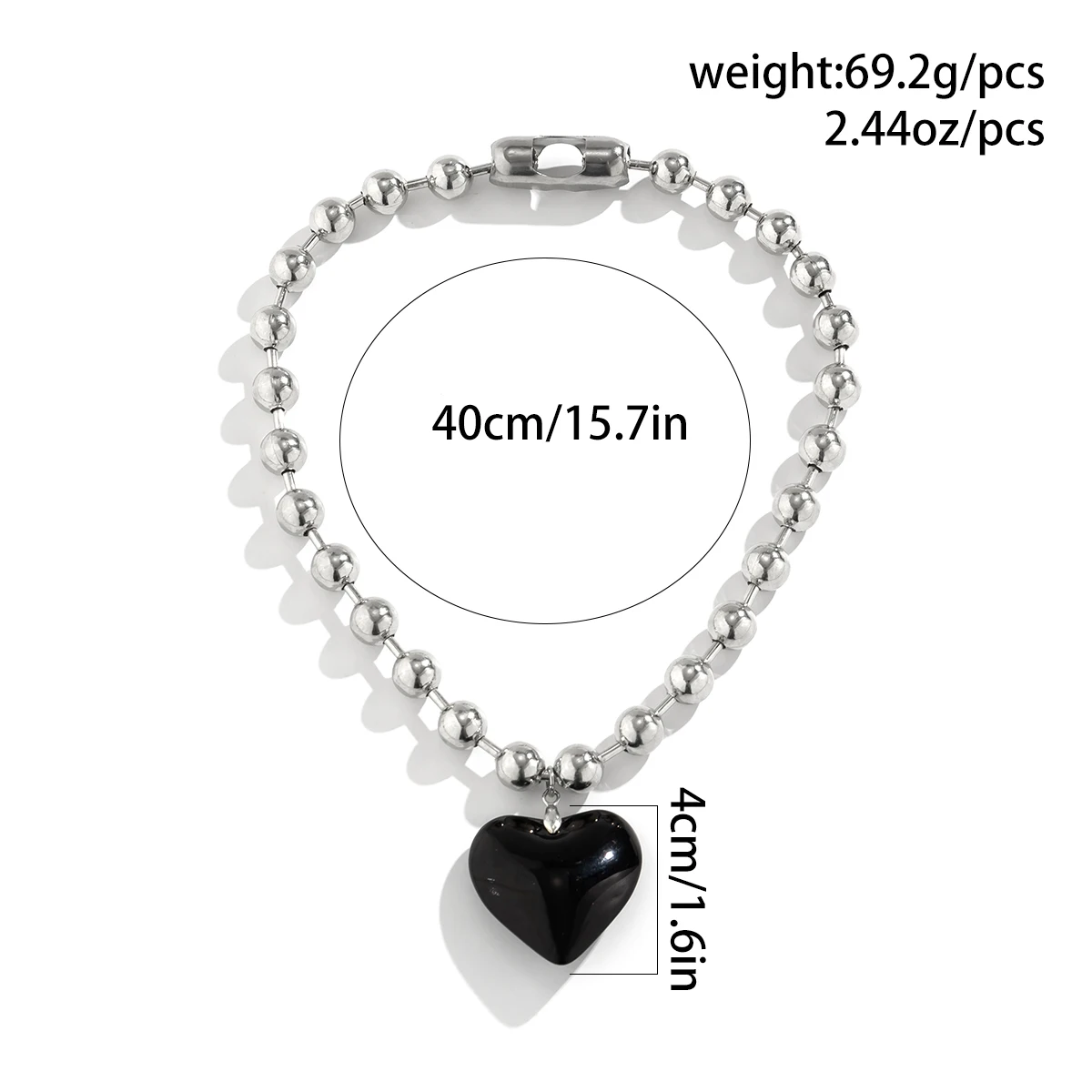 6 Colors Hip Hop Colorful Love Heart Pendant Necklace Women Punk Silver Color Beads Chain Grunge Jewelry Accessories Steampunk image 6