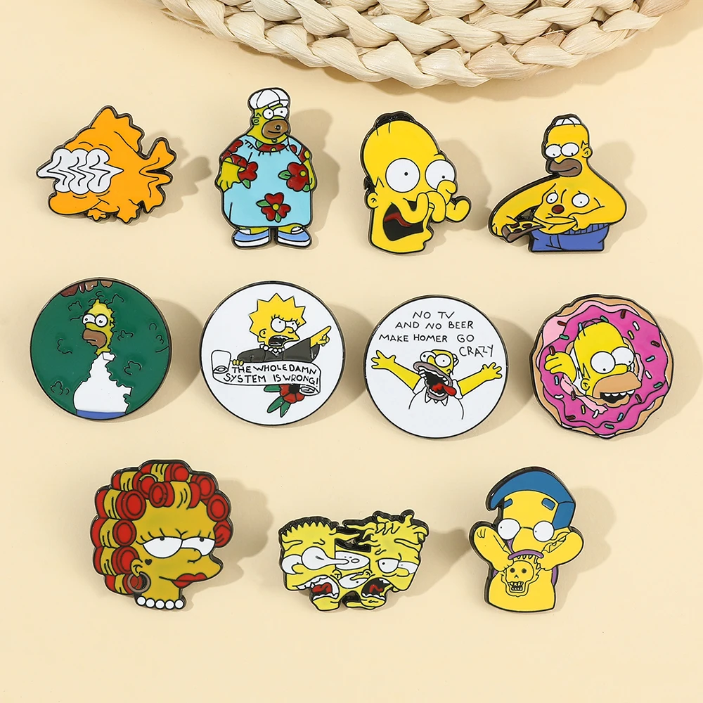 Classic Comedy Anime TV The Simpsons Enamel Brooch Cute Funny Cartoon Jacket Lapel Pins for Women Bags Badge Jewelry Accessories