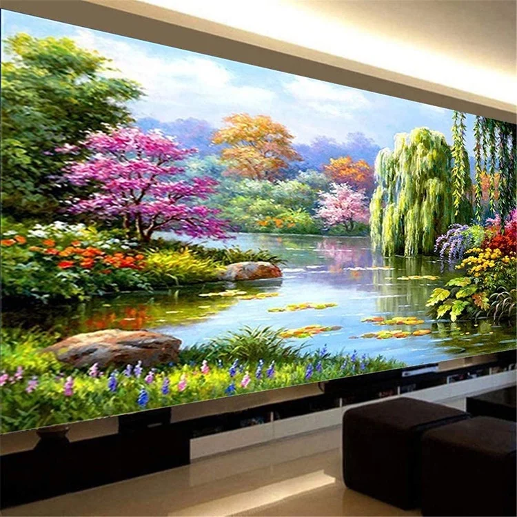 DIY full Diamond Embroidery,Round Diamond 5D Lake Scenery Landscape Living room decoration rhinestone Diamond painting