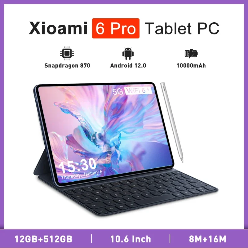 

2024 New Global Version Tablet Android 12.0 Pad 6 Pro 12GB+512GB Snapdragon 870 Tablets PC 5G Dual SIM Card or WIFI HD 4K Mi