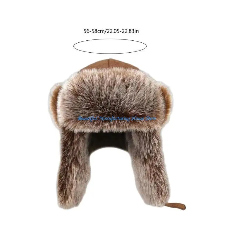 E56A Unisex Furry Lined Trapper Hat Winter Earflap Hat for Men Women Skating Skiing 6